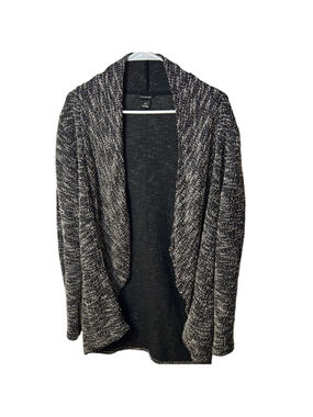 Club Monaco Black and White Boucle Knit Open Draping Cardigan size Large